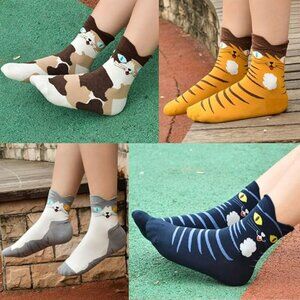 Women's Multi Colored Animal Lover Pattern Cotton Crew Socks Funky 4 Pair - New
